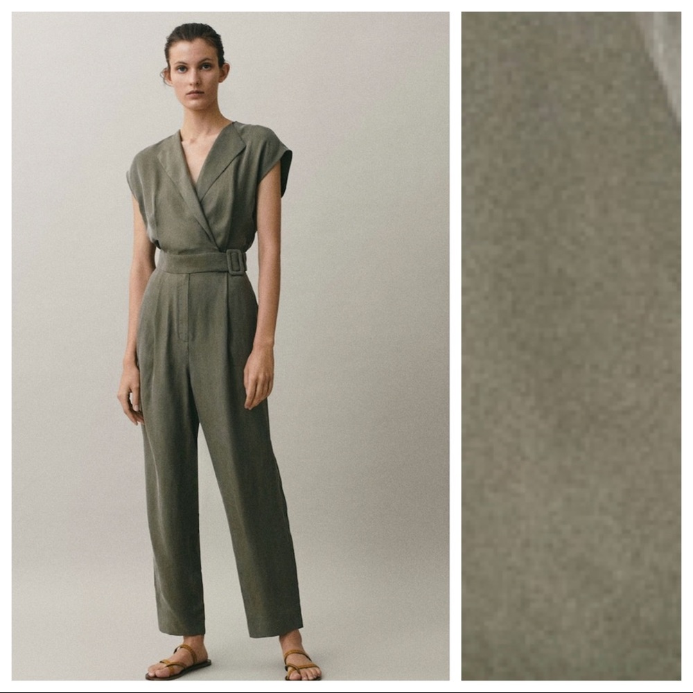 NWT. Massimo Dutti Khaki Cupro Jumpsuit. Size 4.